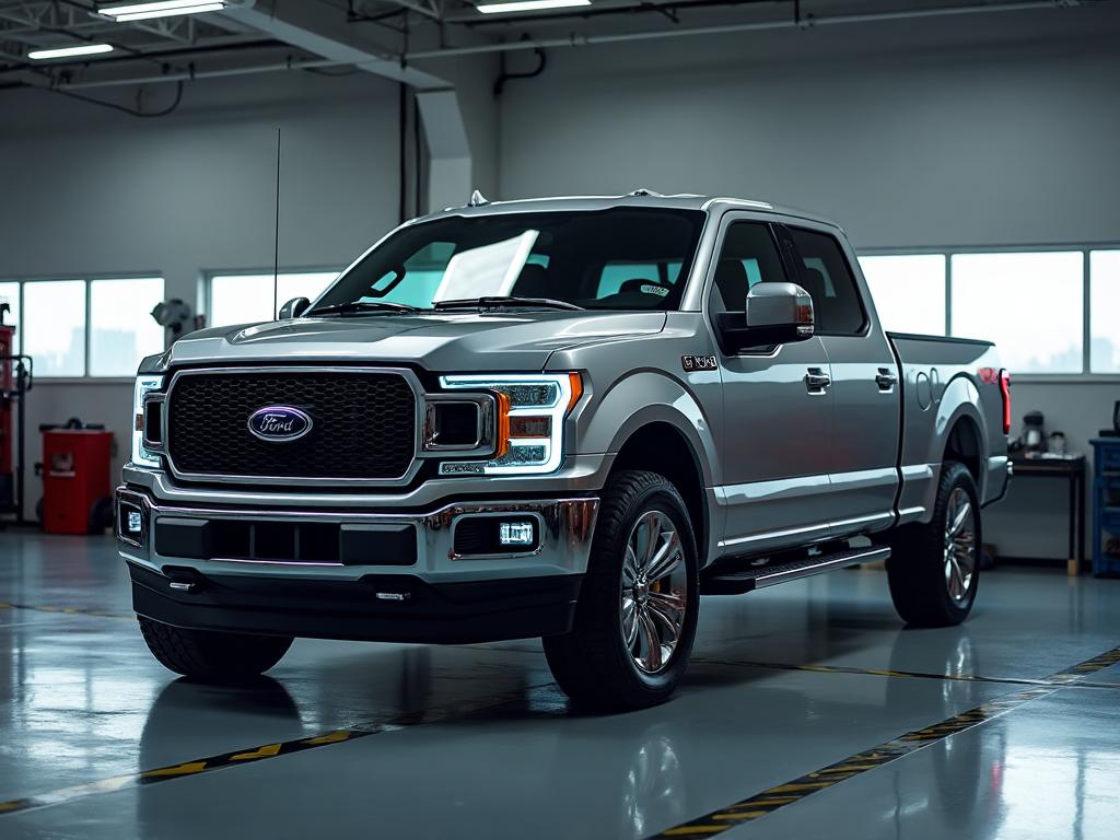 Ford F-150 aluminum body truck in professional repair shop